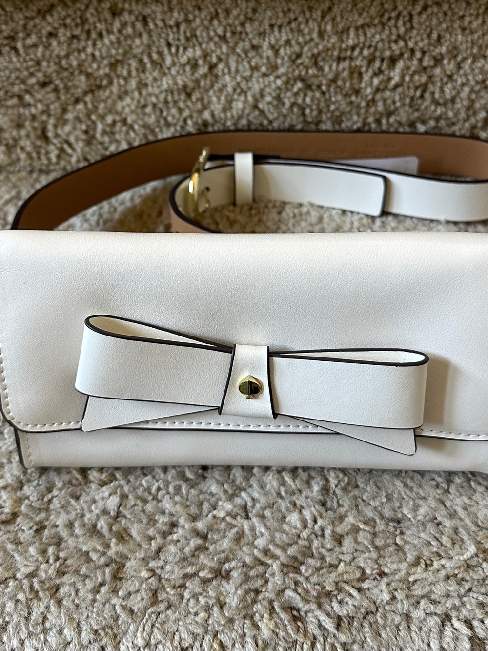 Kate Spade New York Cream Ivory Bow Detail Waist Belt Bag Fanny Pack Leather S/M